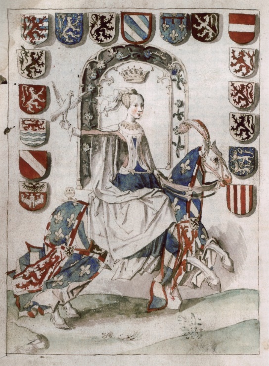 Maria van Bourgondië met de valk in haar hand.